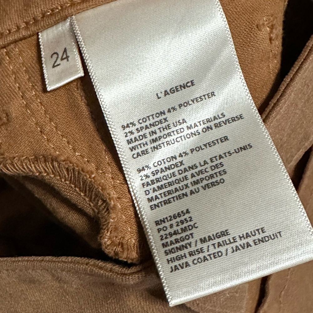 Women’s L’Agence Marguerite Coated Skinny Jeans Java Color Size 24 - Picture 6 of 6